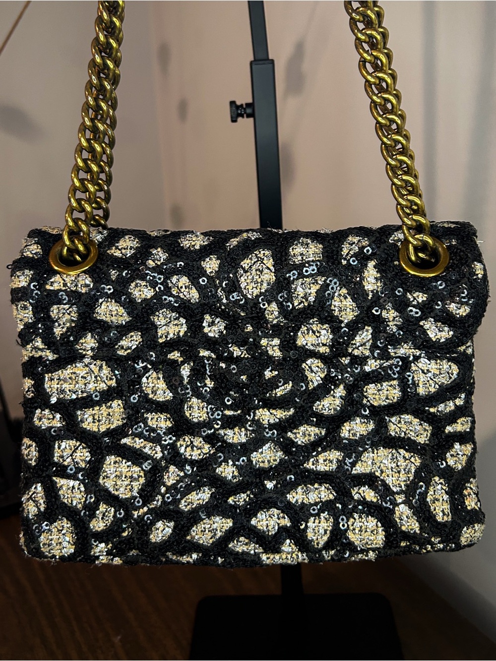 Kurt Geiger Mini Kensington Black Silver Sequin Leopard Crossbody Shoulder Bag - Picture 5 of 10